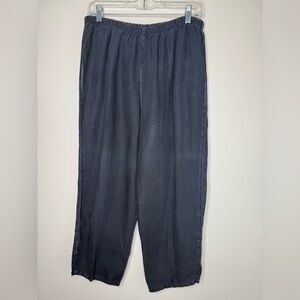 Russ Berens Black Linen Capris Elastic Waistband Size Medium